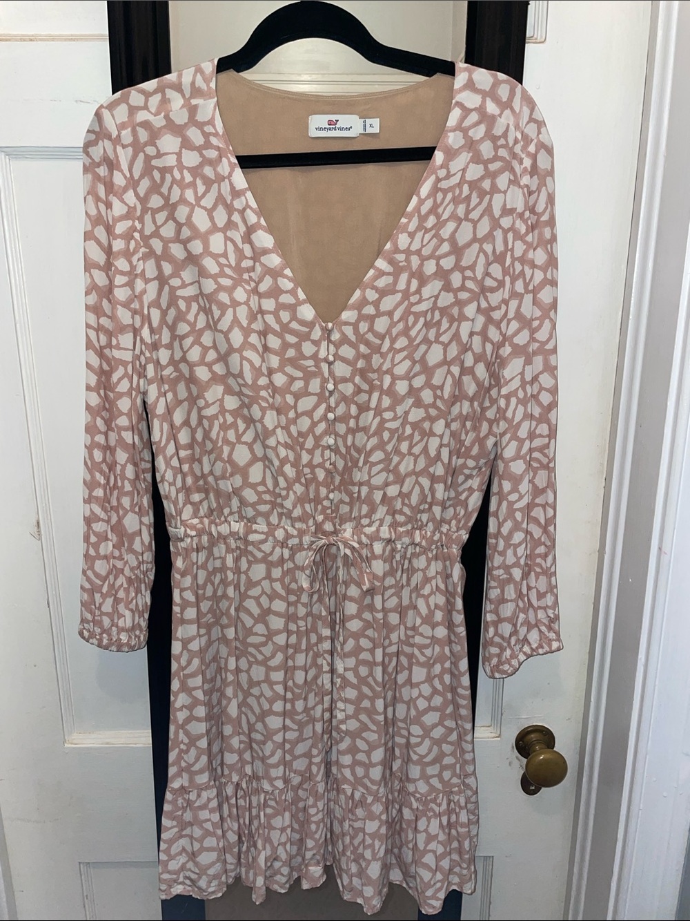 Vineyard Vines Blush Pink & White Printed Long Sleeve V-Neck Dress